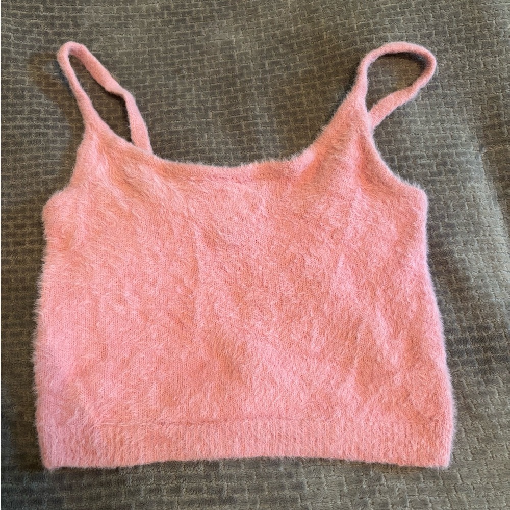 Kendall and Kylie Pink Fuzzy Fitted Crop Camisole